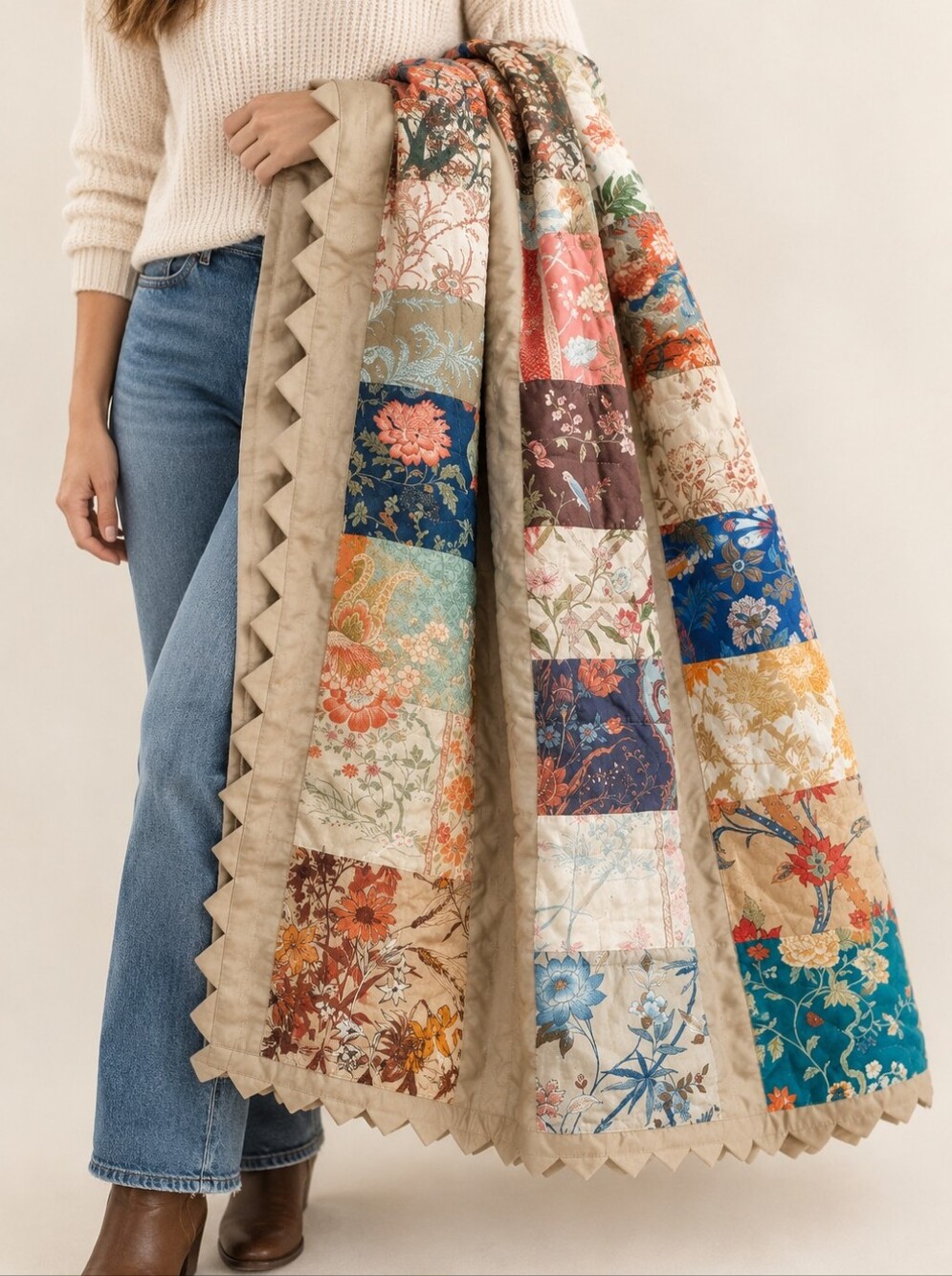 Handmade Patchwork Quilt Throw Floral Cottage Boho Fall Multicolor 75x66